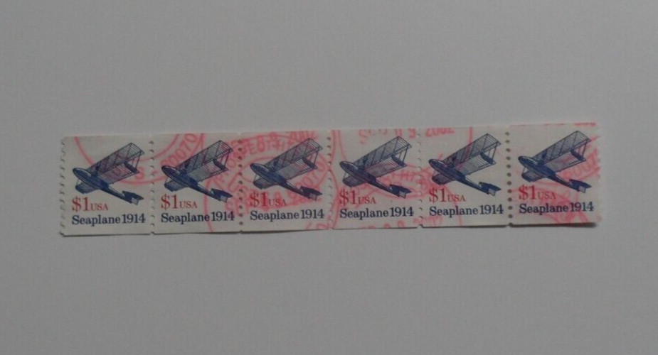 STAMPMART : USA 1990 SC#2468 $1.00 SEAPLANE STRIP OF SIX FINE USED STAMPS