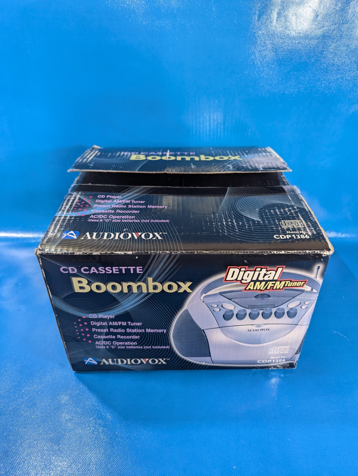NOS Audiovox CD Cassette Player Digital AM/FM Portable Boombox Model 1831 in Box