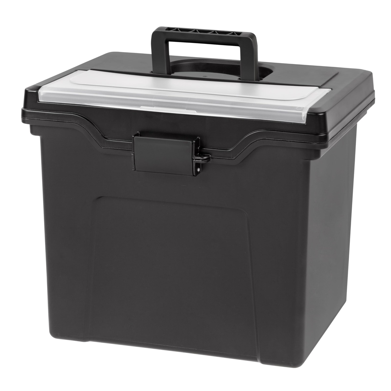 IRIS USA File Box Organizer with Lid, Portable Handle, Letter File, Black