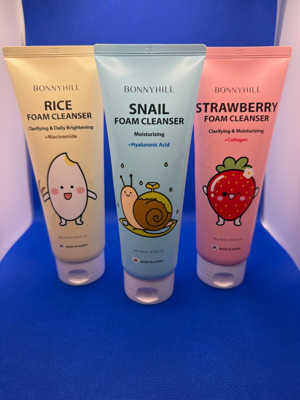 Bonnyhill Nourishing Korean Foam Cleanser Set – Snail, Rice, Strawberry (3-Pack)