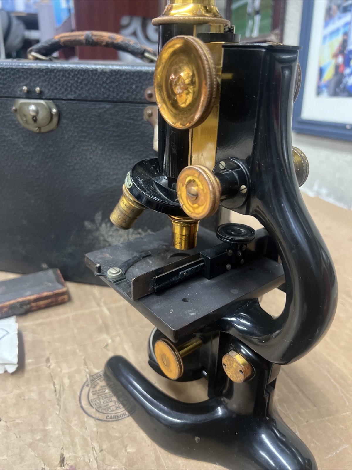 Vintage Rare 1915 Bausch & Lomb Optical Co. Iron and Brass Microscope