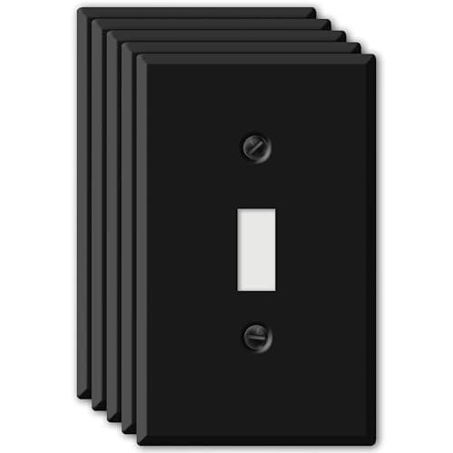 (5 Pack) Black Toggle Switch Metal Wall Plate, Black Outlet Cover, 1-Gang...