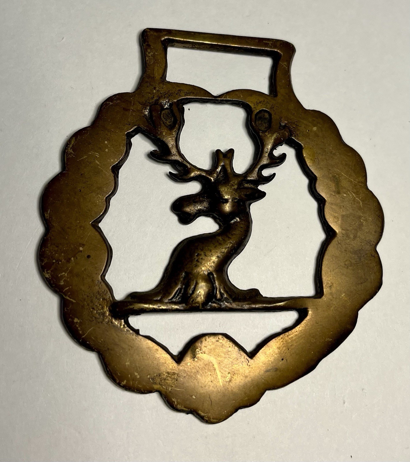 VTG Brass Horse Tack Medallion Geometric Elk Moose 3.25 x 3 Inches