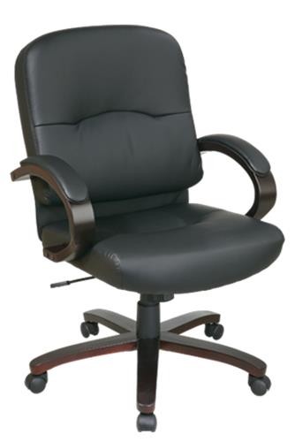 Leather Mid Back Executive Chair with Espresso Finish Wood