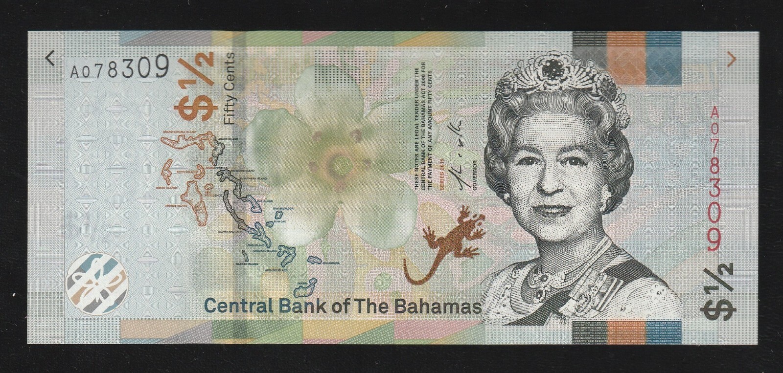 Bahamas, 1/2 dollar (50 cents), 2019, P-76, QEII, UNC Banknote, Serie-A07