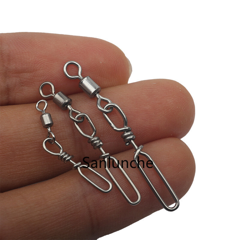 20PCS Fishing Hanging Snap Stainless Steel Rolling Barrel Swivel Connector S#-L#