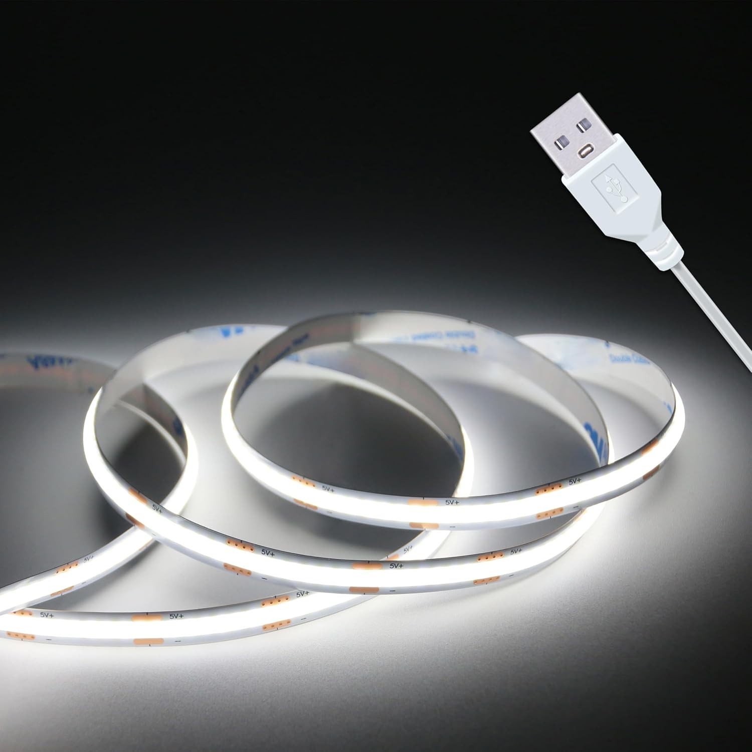 5V USB COB LED Strip Light 3.28FT 6500K White Flexible TV Backlight Cabinet DIY