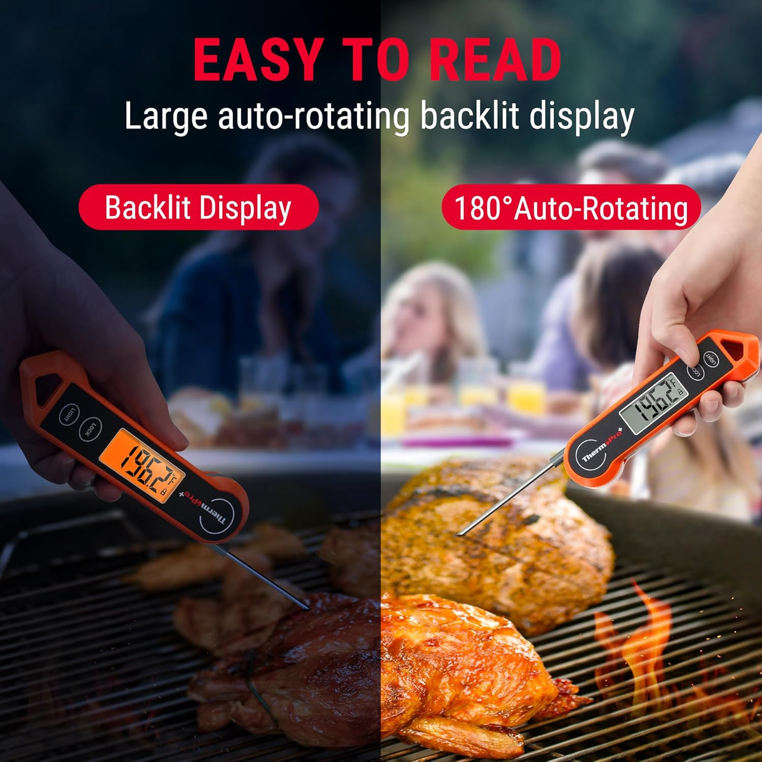 TP19H Digital Meat Thermometer for Cooking with Ambidextrous Backlit and Motion