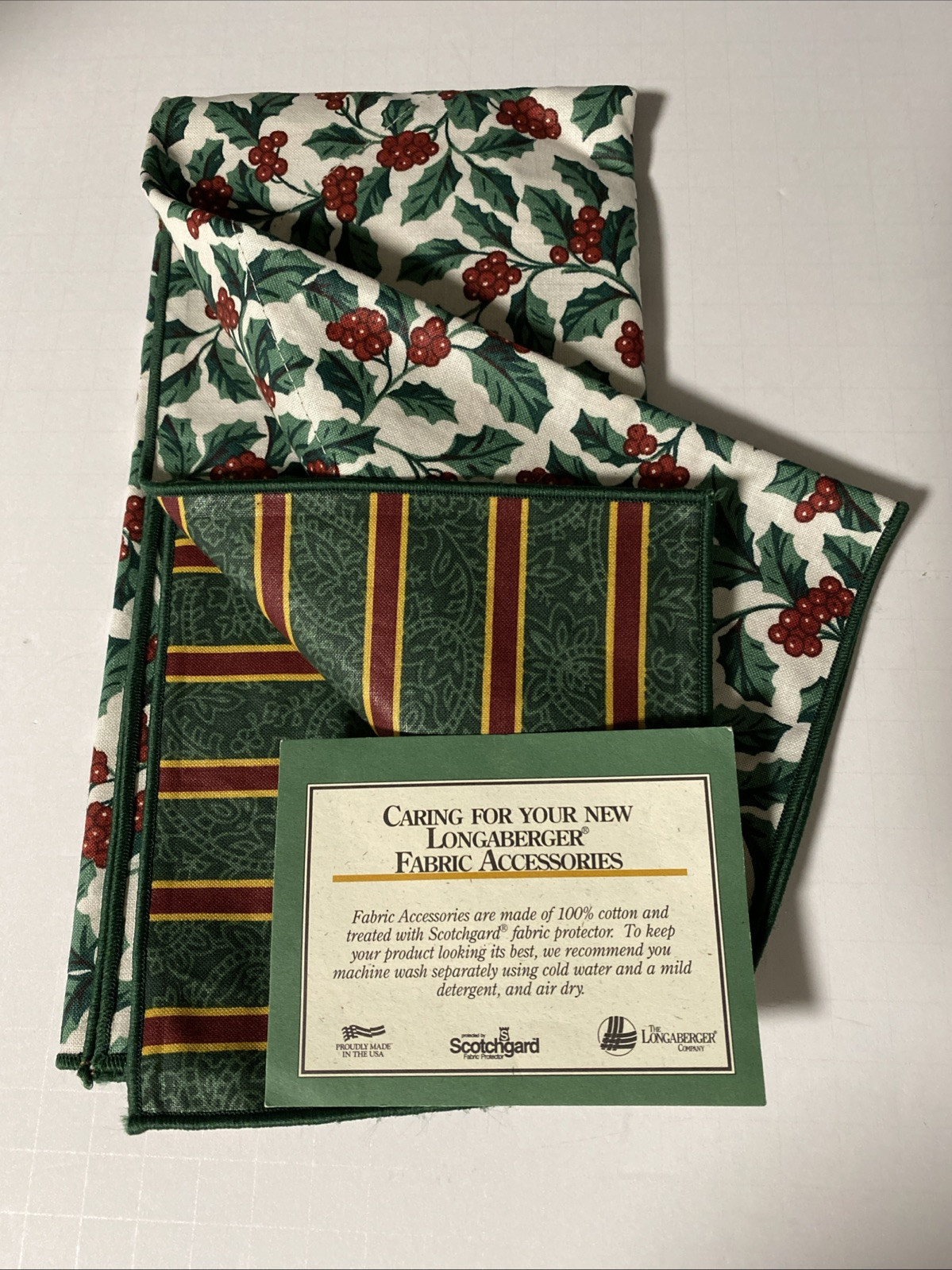 Longaberger IMPERIAL STRIPE/HOLLY Bread Liner/Brick Cover 247837 Reversible