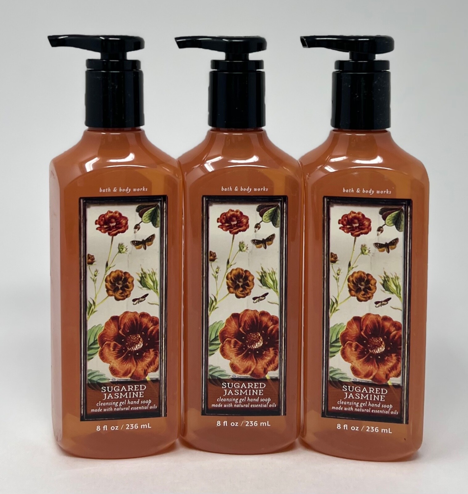 3 BATH & BODY WORKS SUGARED JASMINE CLEANSING GEL HAND SOAP WASH PUMP 8OZ FOAM