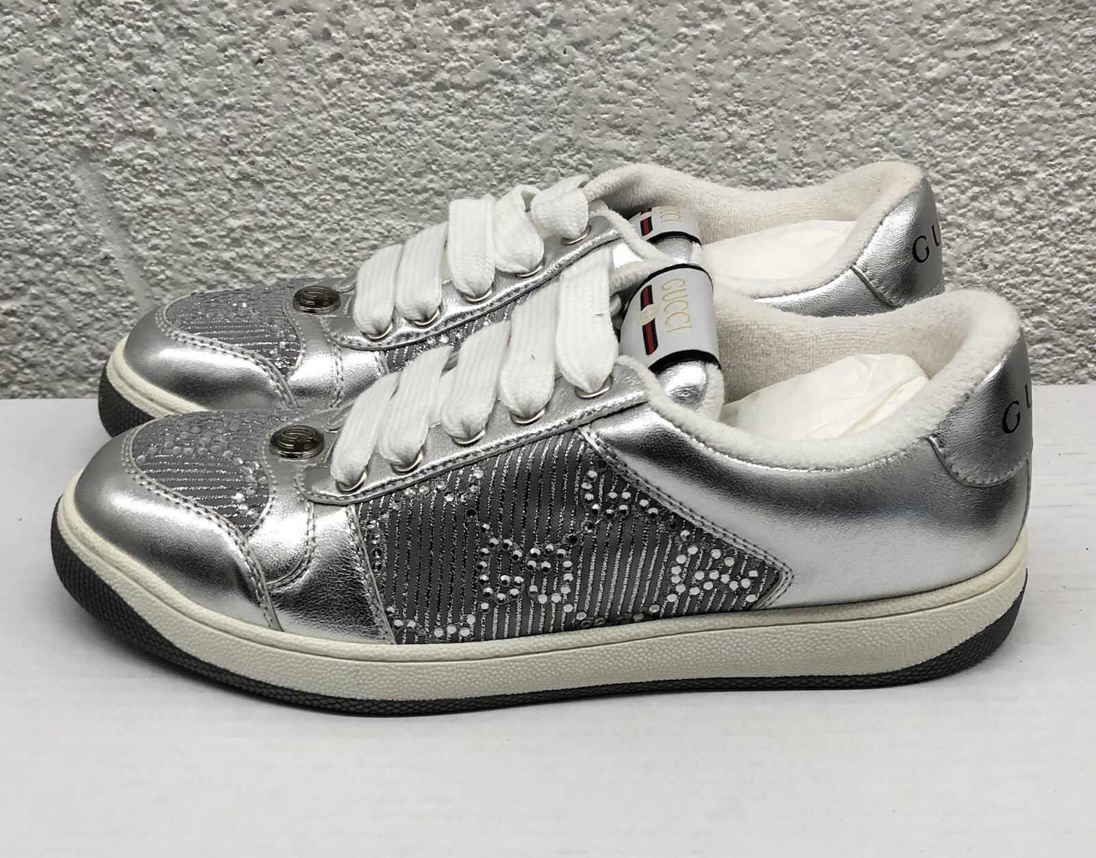 Gucci Screener Distressed Low Top Sneakers Skate Ace Leather Sz 39 EU 9 US Y124