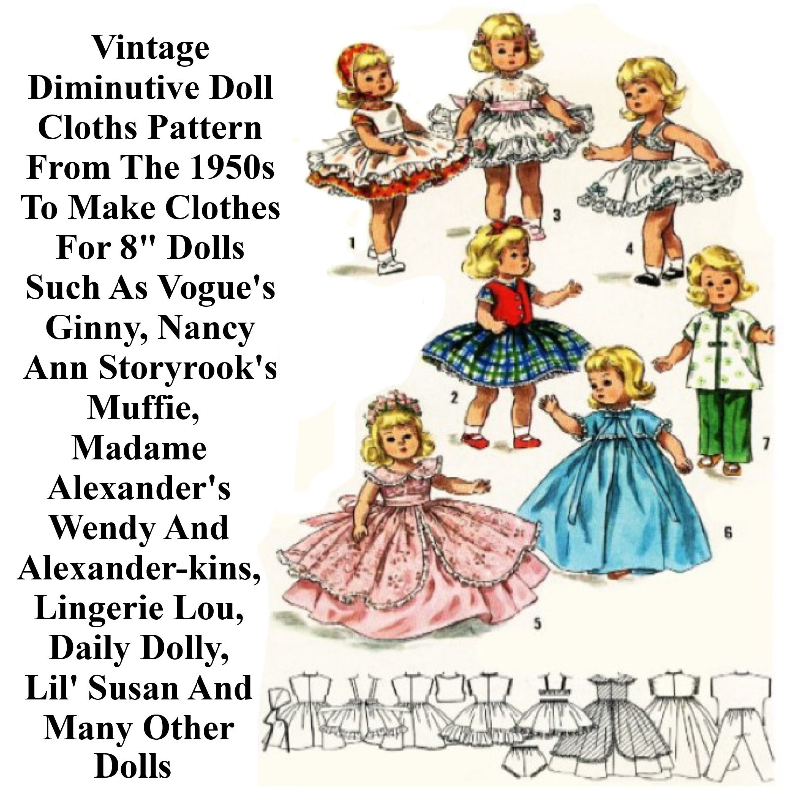 8" Muffie, Ginny, Madame Alexander, Etc. Doll Clothes Vintage Sewing Pattern
