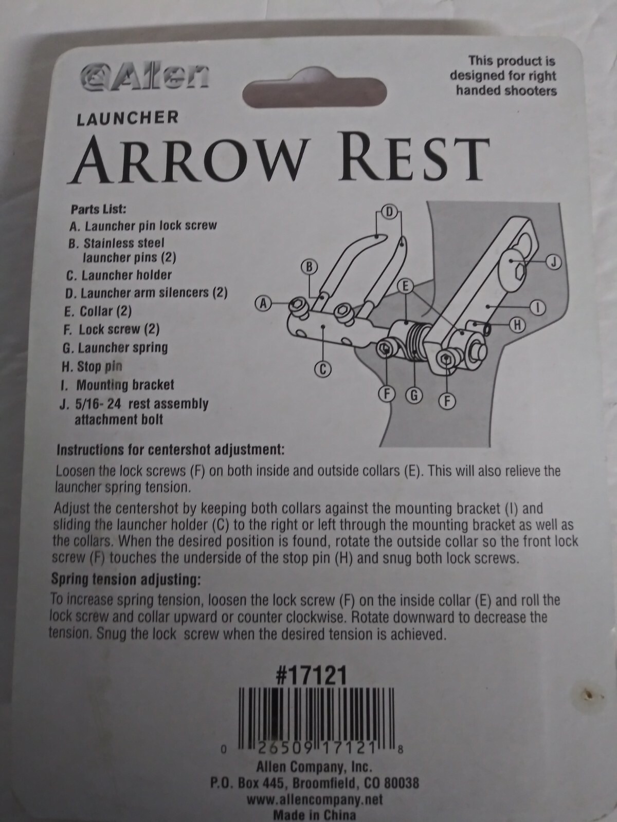New Allen Launcher Arrow Rest Model #17121 Three position mount bracket (T)...