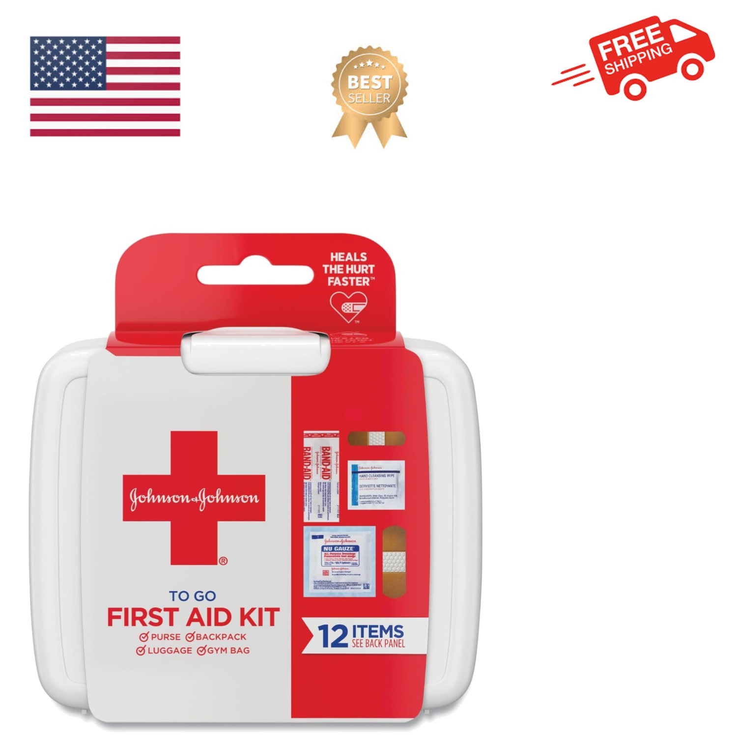 Johnson & Johnson First Aid to Go Portable Mini Travel Kit, 12 Pieces