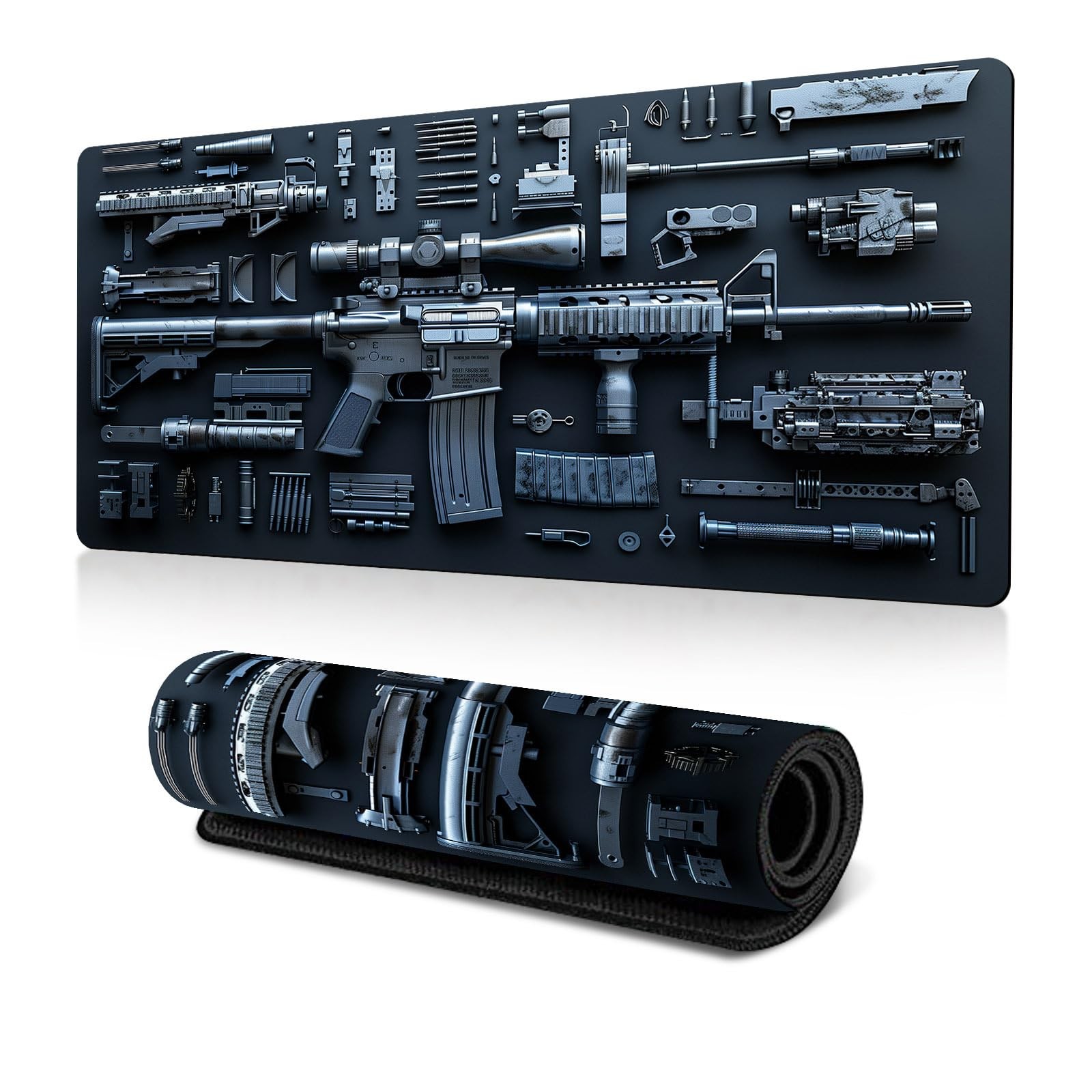 Large Gaming Mouse Pad,Cool Military Weapon Build 35.4L x 15.8W inches, Black