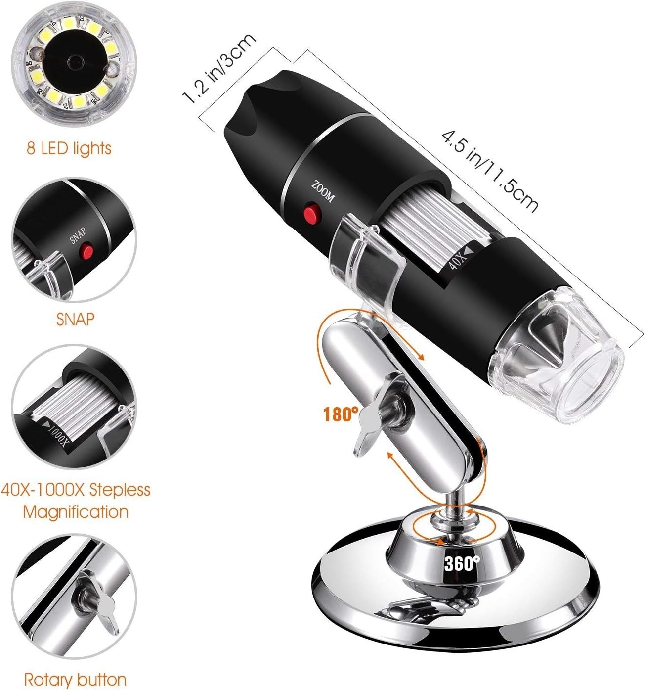 Multi-Platform USB Microscope 40X-1000X, Perfect for Collectors & Hobbyists