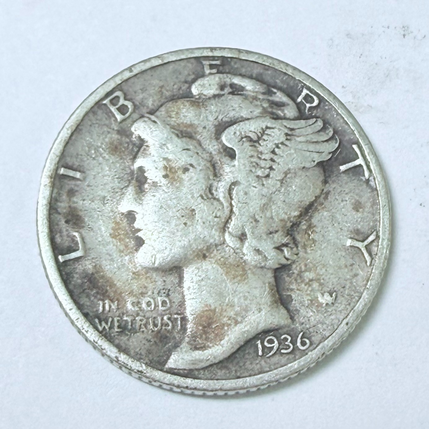1936 MERCURY DIME, 90% SILVER, VERY FINE DETAILS FREE SHIPPING #9237