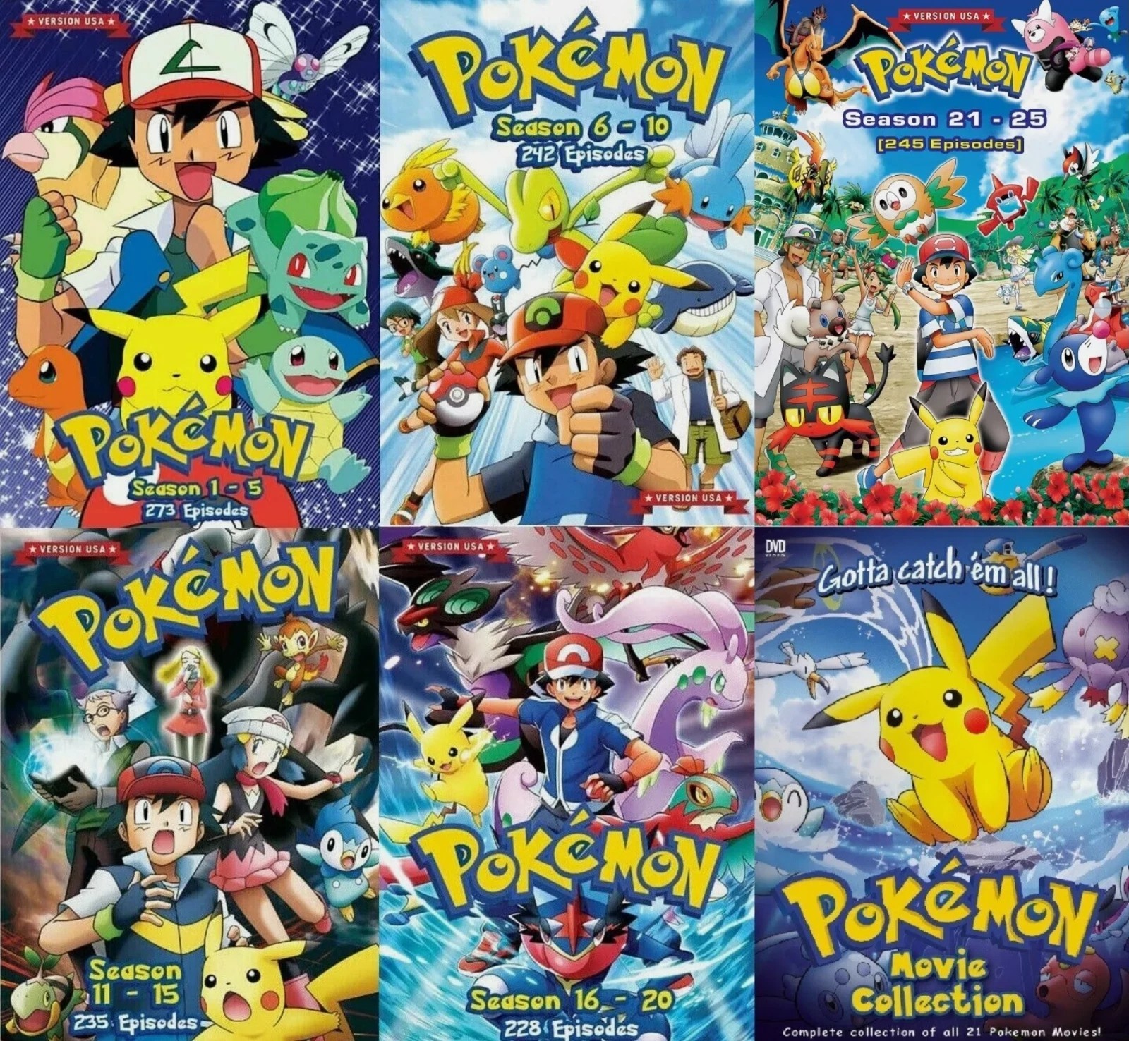 Pokemon Series (Season 1-25 + 21 Movies) 6 Boxset DVD USA English Version