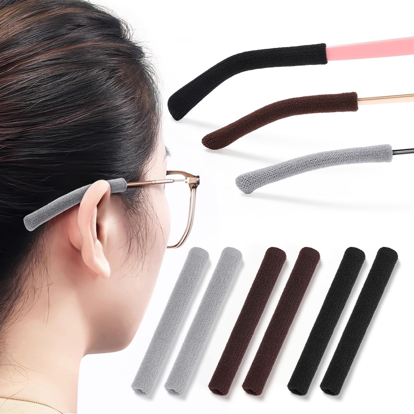 Sightor Soft Glasses Ear Cushion, 3 Pairs Knitting Cotton Eyeglass Temple Sle...