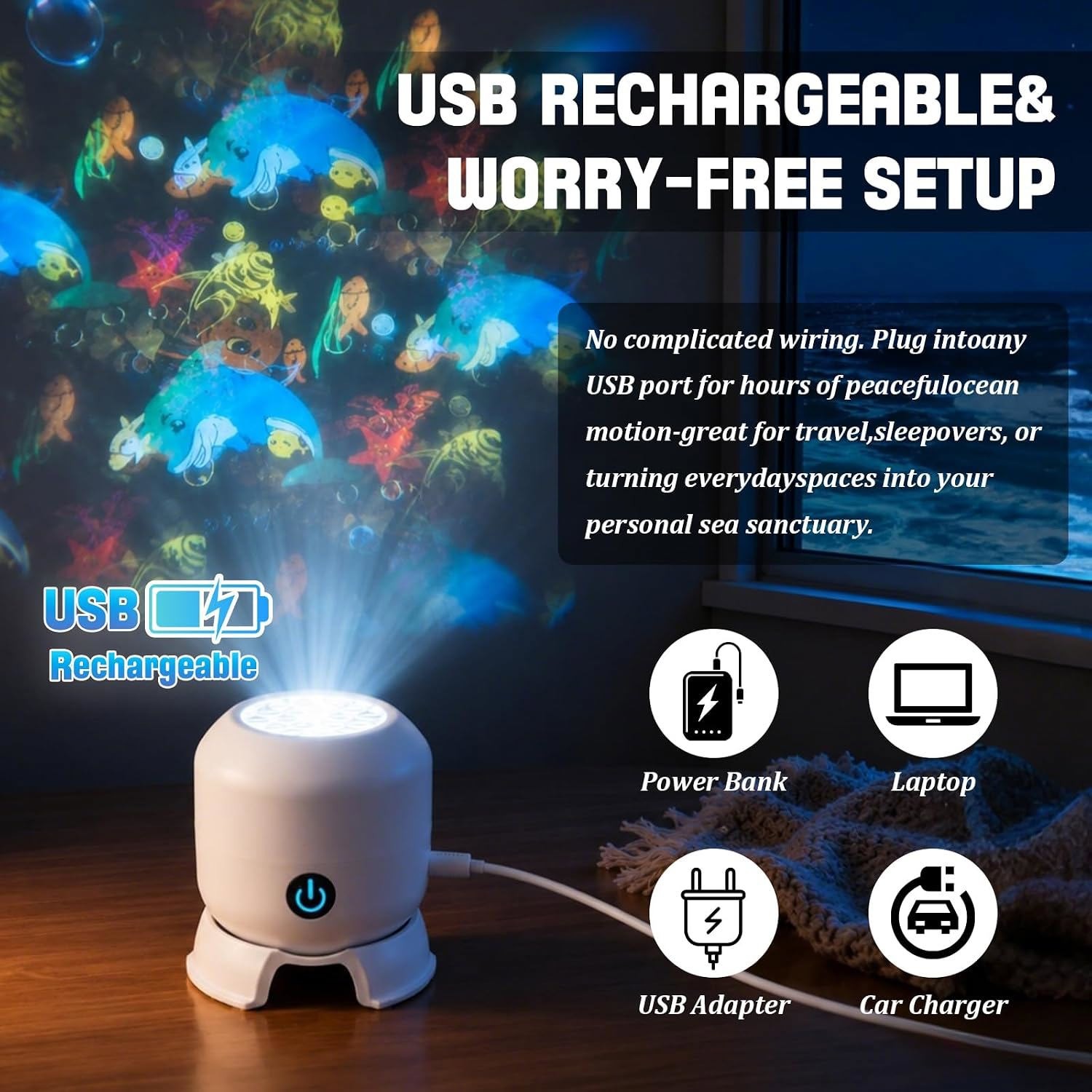 Dynamic Rotating Led Projector Lights Ocean Scene Rotating Night Lamp for Kids