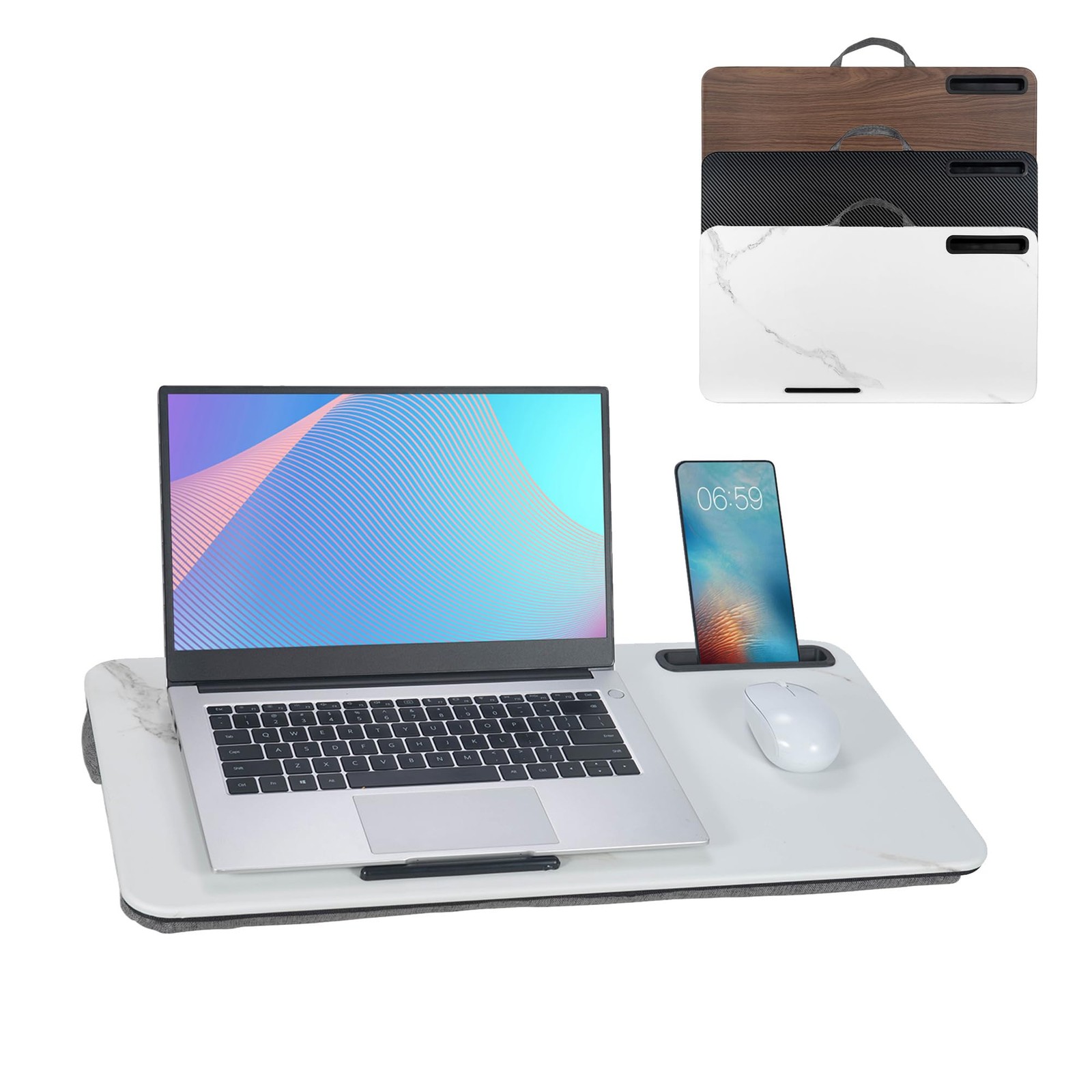 Portable Laptop Desk Fits Up to 16“ Laptops, with Tablet Slot, Built-in Cushi...