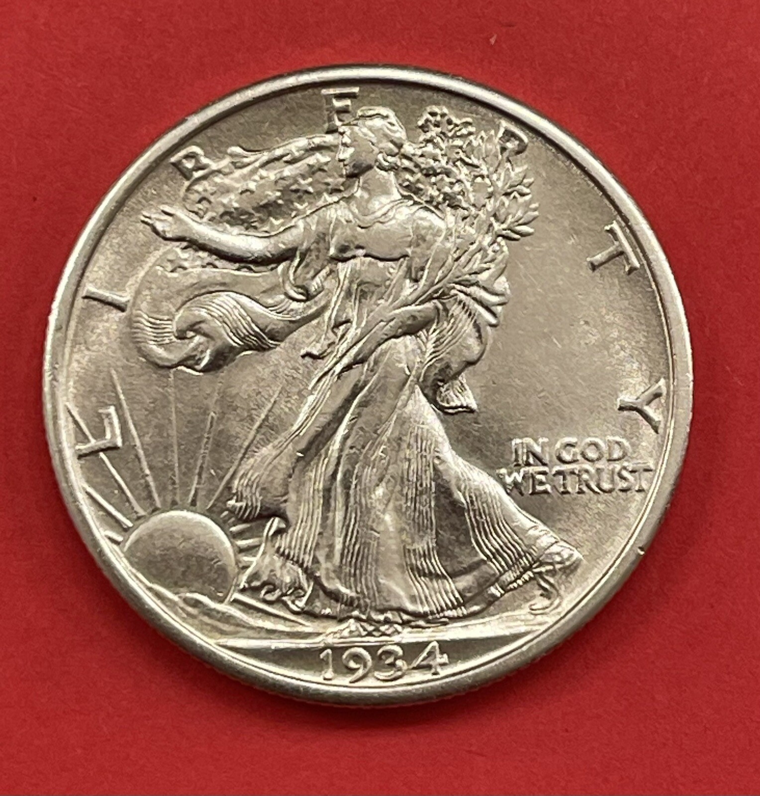 1934 P Walking Liberty Silver Half Dollar, About Uncirculated (AU).