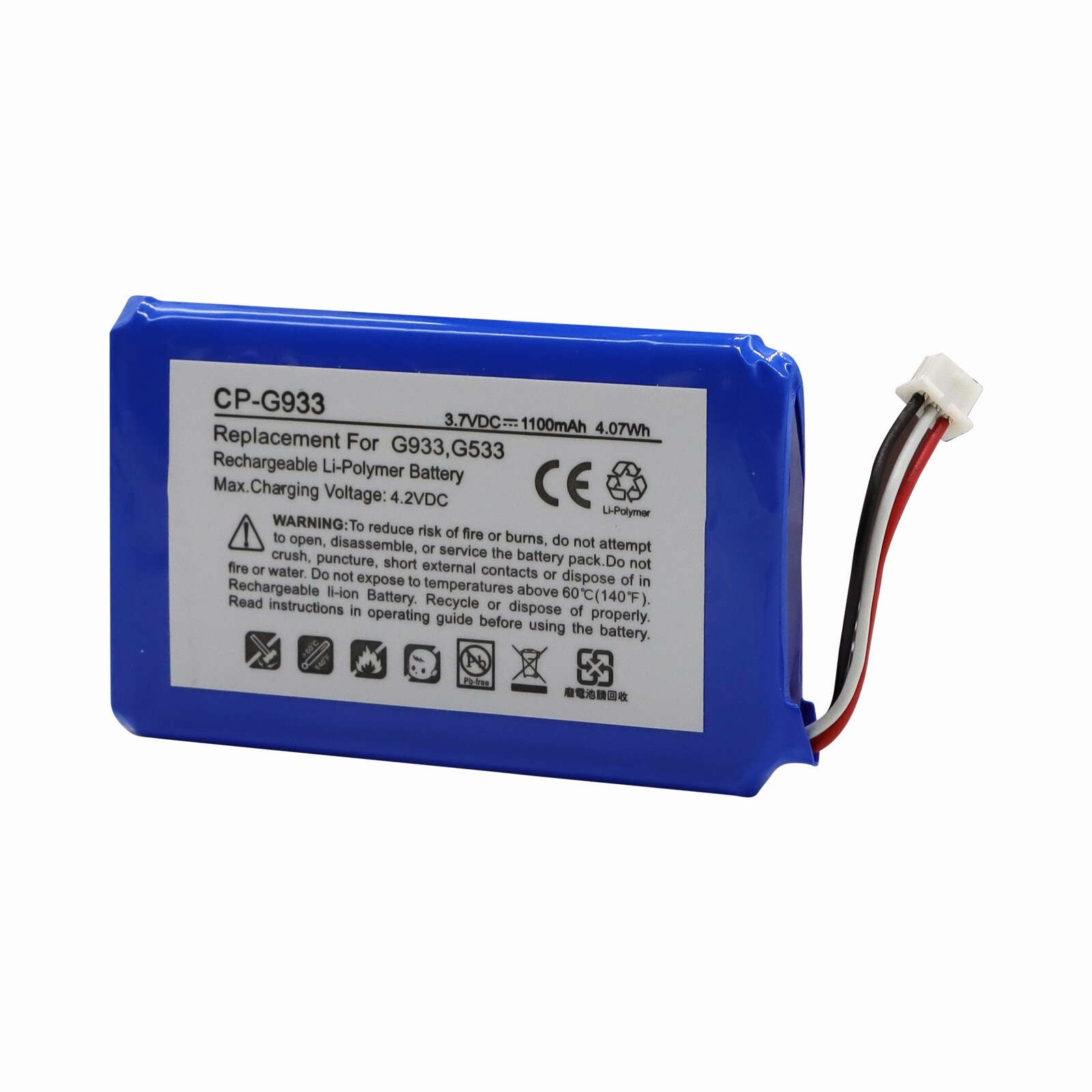 New Battery For Logitech G933 G533 Replacement Logitech 533-000132 G933 1100mAh