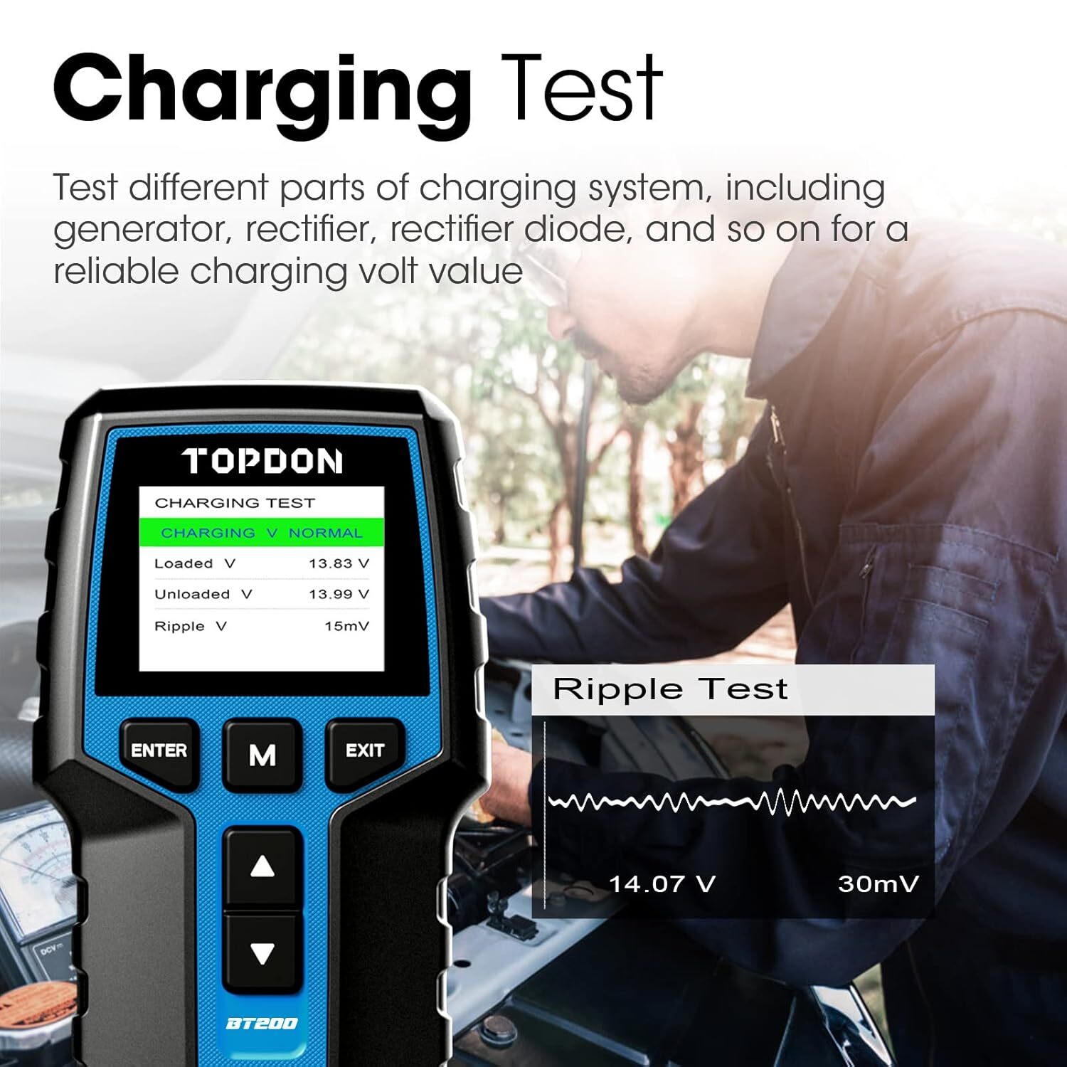 TOPDON BT200 12v Car Battery Tester Charging System Analyzer 2000CCA
