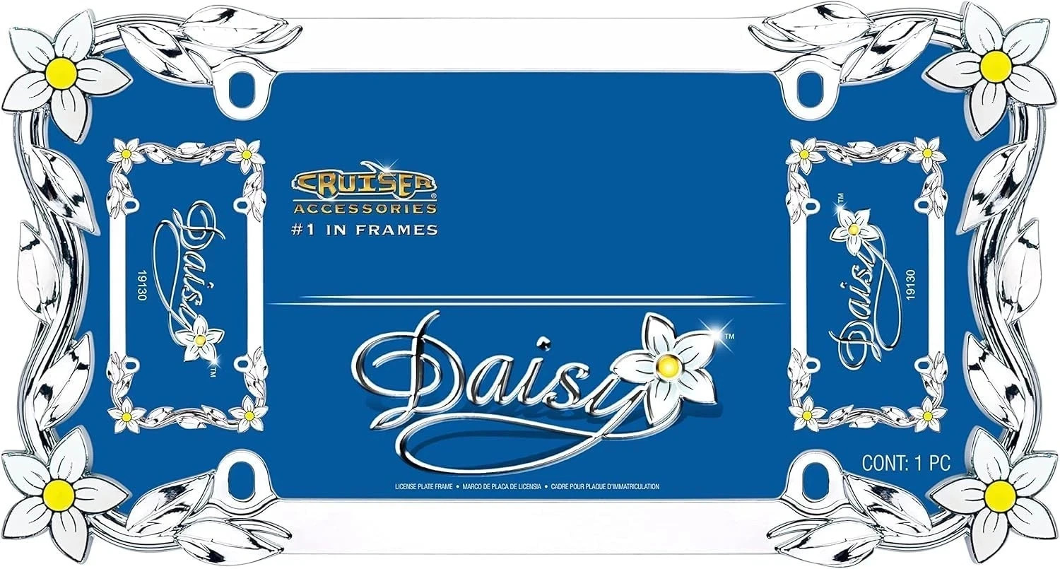 1 New Chrome Daisy Flower License Plate Frame Car Truck Metal / Steel Tag Holder