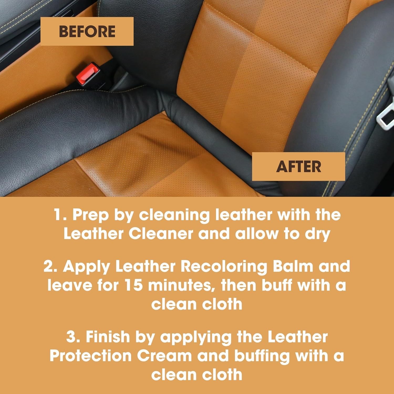 Leather Complete Restoration Kit | with Leather Recoloring Balm, Cleaner, 2-i...