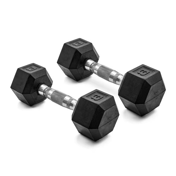 CAP Barbell, 8lb Coated Rubber Hex Dumbbell, Pair (No-Roll Design, Ergonomic Ste