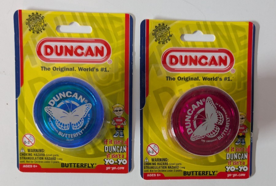 2 Duncan Imperial Yo Yo's   NOS 1 Red Butterfly and 1 Blue Butterfly