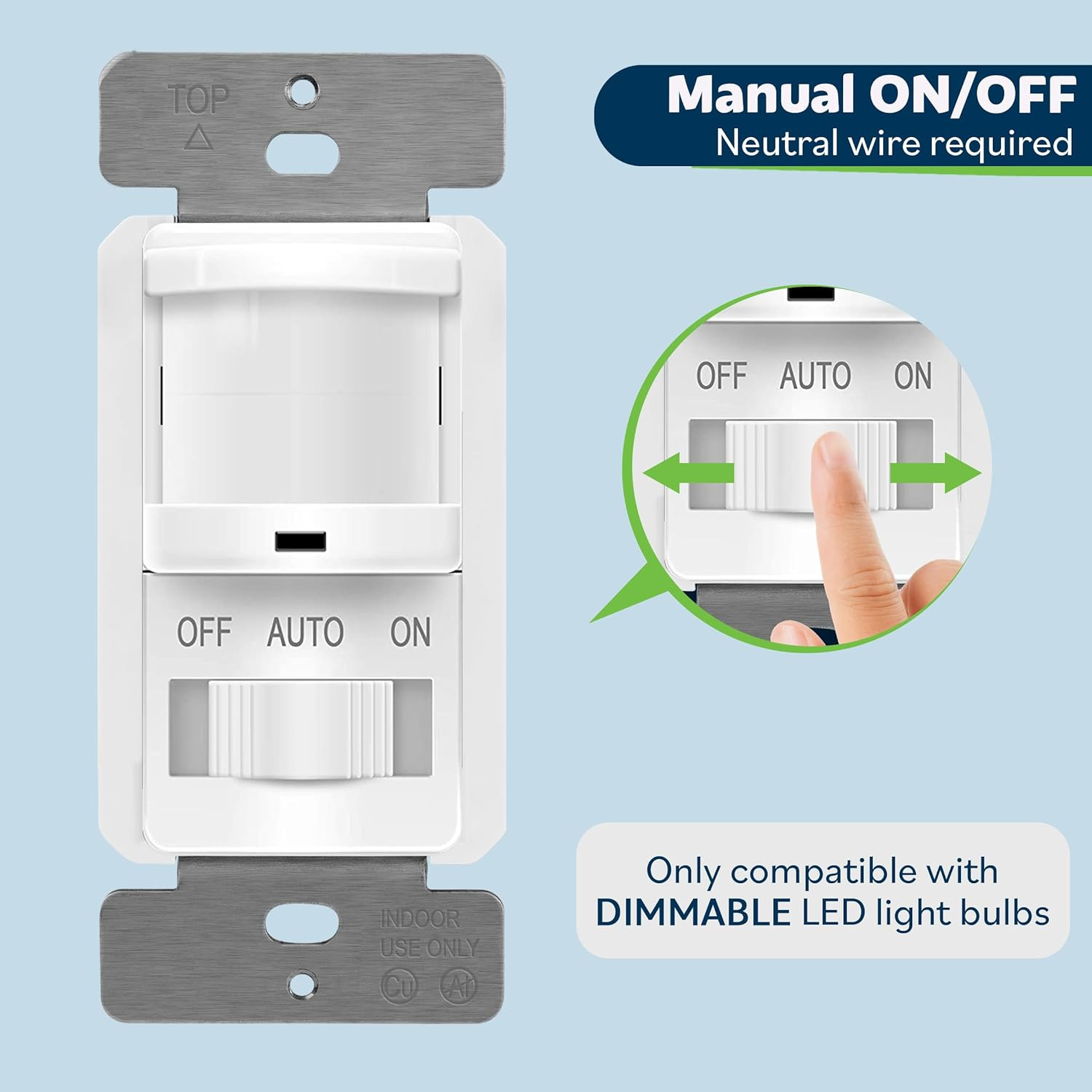 In-Wall PIR Motion Sensor Light Switch, Single Pole Occupancy Sensor Switch, Mo