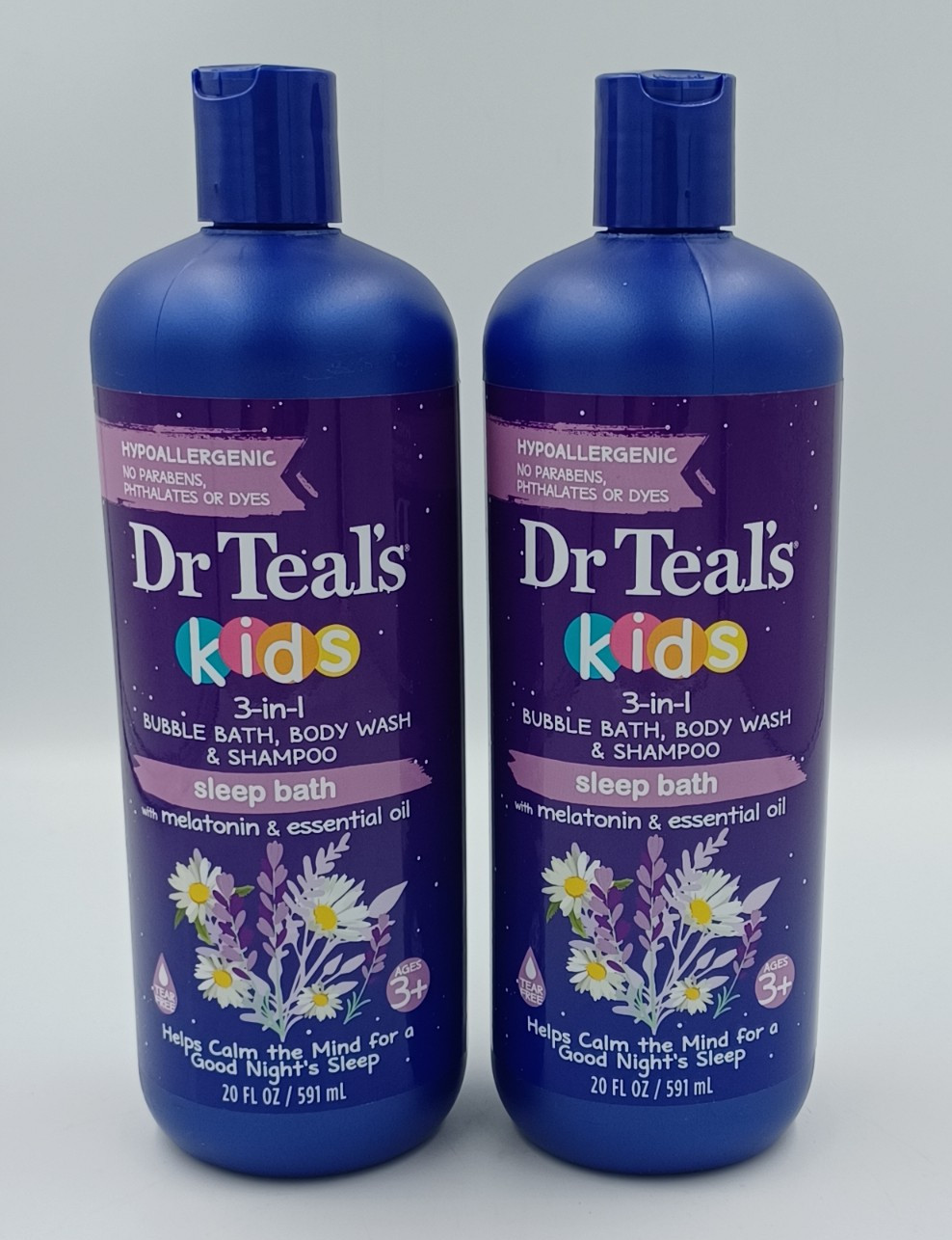2 Dr Teals Kids 3-in-1 Bubble Bath, Body Wash & Shampoo Sleep Bath 20 FL.OZ Each