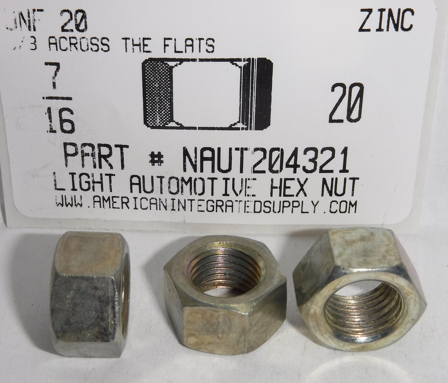 7/16-20 LIGHT AUTOMOTIVE HEX NUTS 5/8" ACROSS THE FLATS STEEL ZINC PLATED (500)