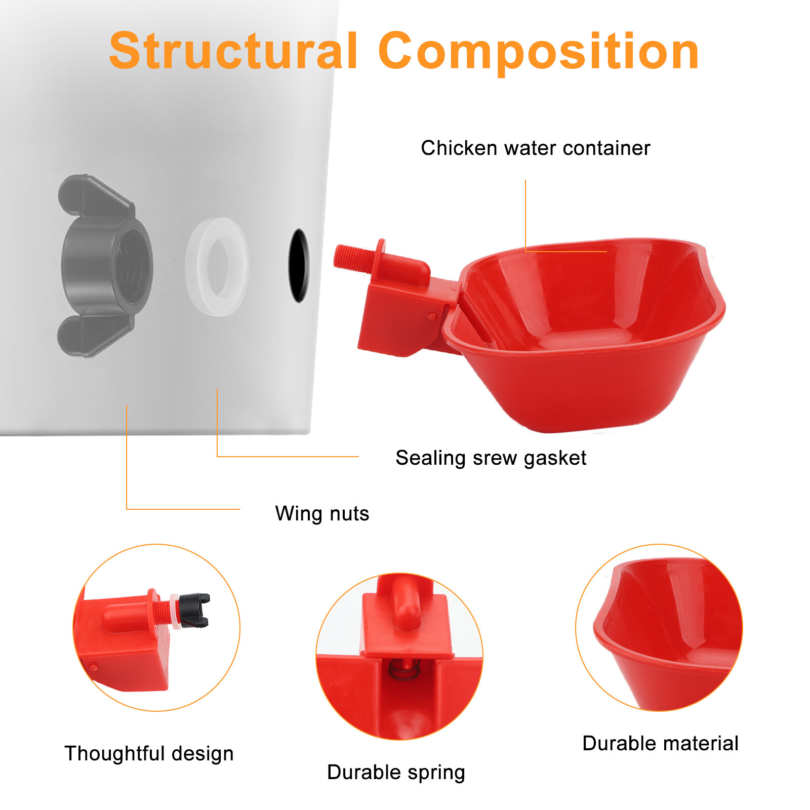 6PCS Large Automatic Water Cups Chicken Duck Quail Drinker Waterer w/ Drill Bit