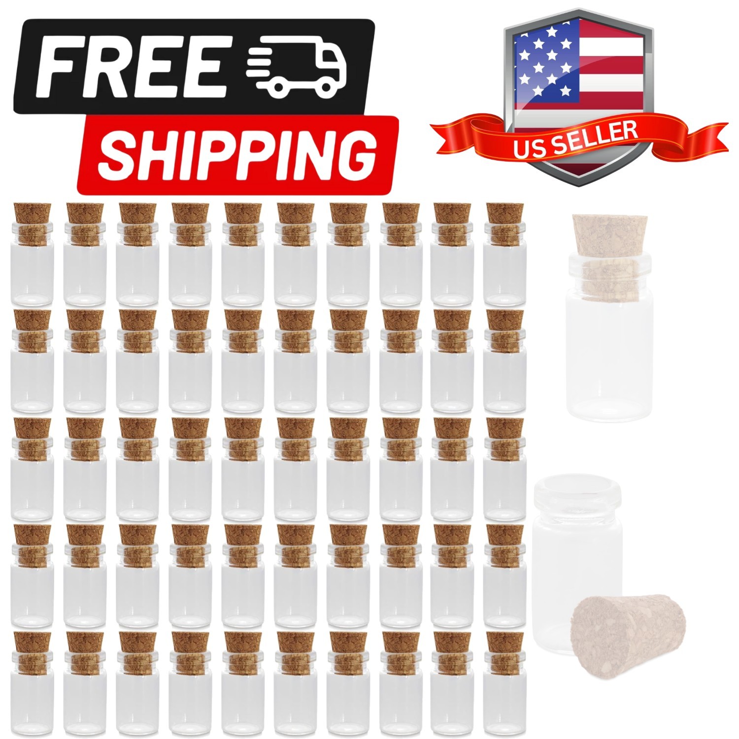 Clear Glass Jars Bottles 50 Pack Mini, Tiny, Cork Stoppers, Arts & Crafts, Pr...