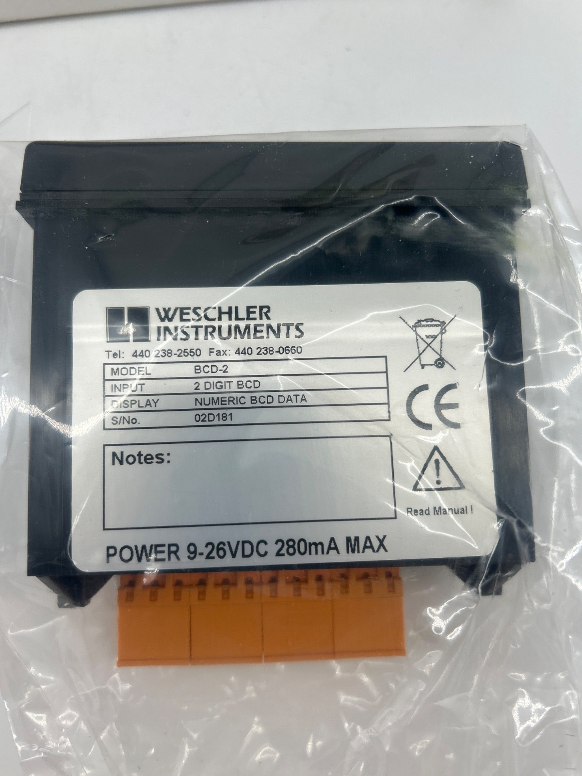 NEW Weschler BCD-2 2 Digit BCD Numeric Display Panel 9-26 VDC