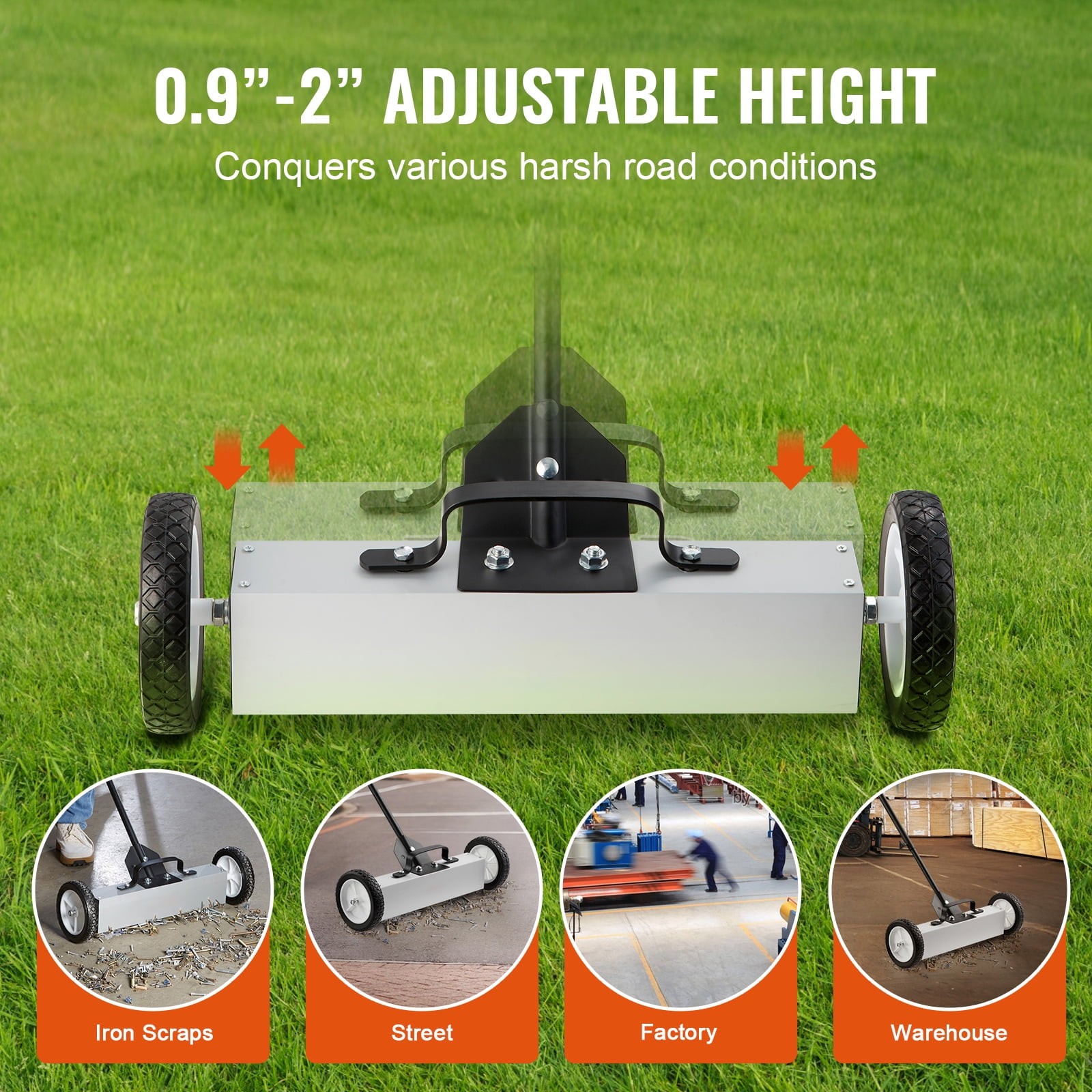 KFFKFF 45Lbs Rolling Magnetic Sweeper with Wheels, Push-Type Magnetic Pickup