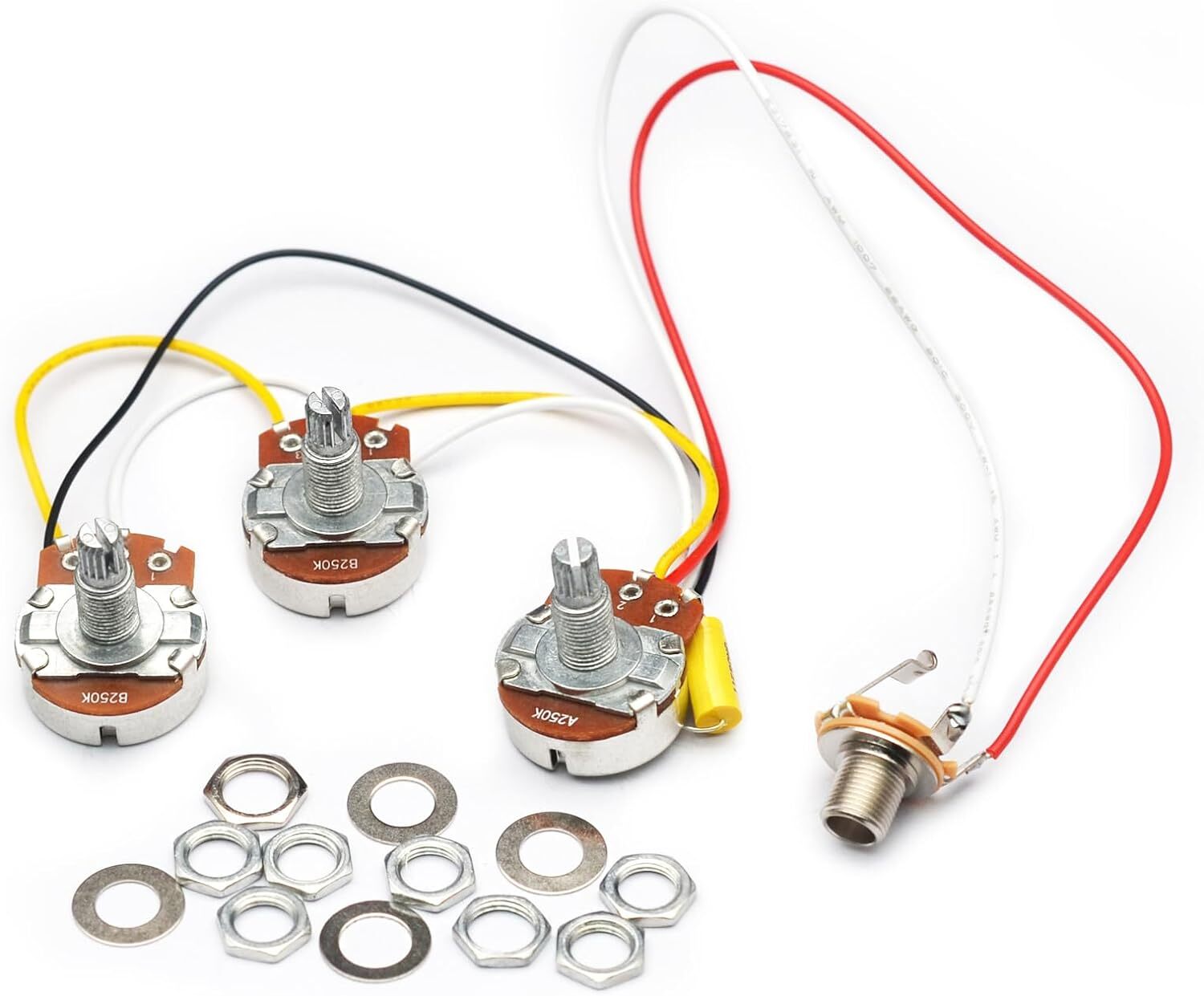 Bass Wiring Harness Prewired Kit 250K Big Pots 2 Volume 1 Tone For Jazz B