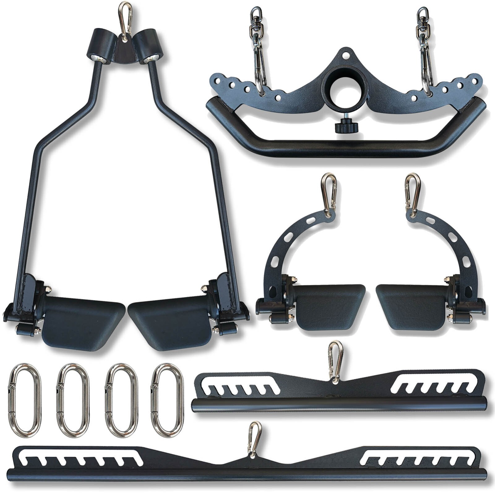 5Pcs Set Black Adjustable Lat Pull down Bar Cable Machine Attachments for Gym
