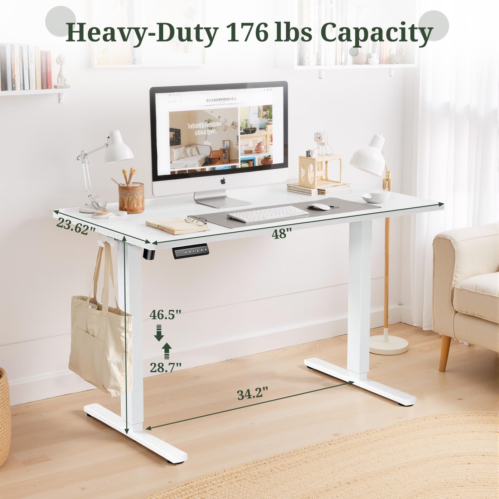 48 x 24 in Electric Standing Desk - Memory Height Adjustable Ergonomic Sit-to-St