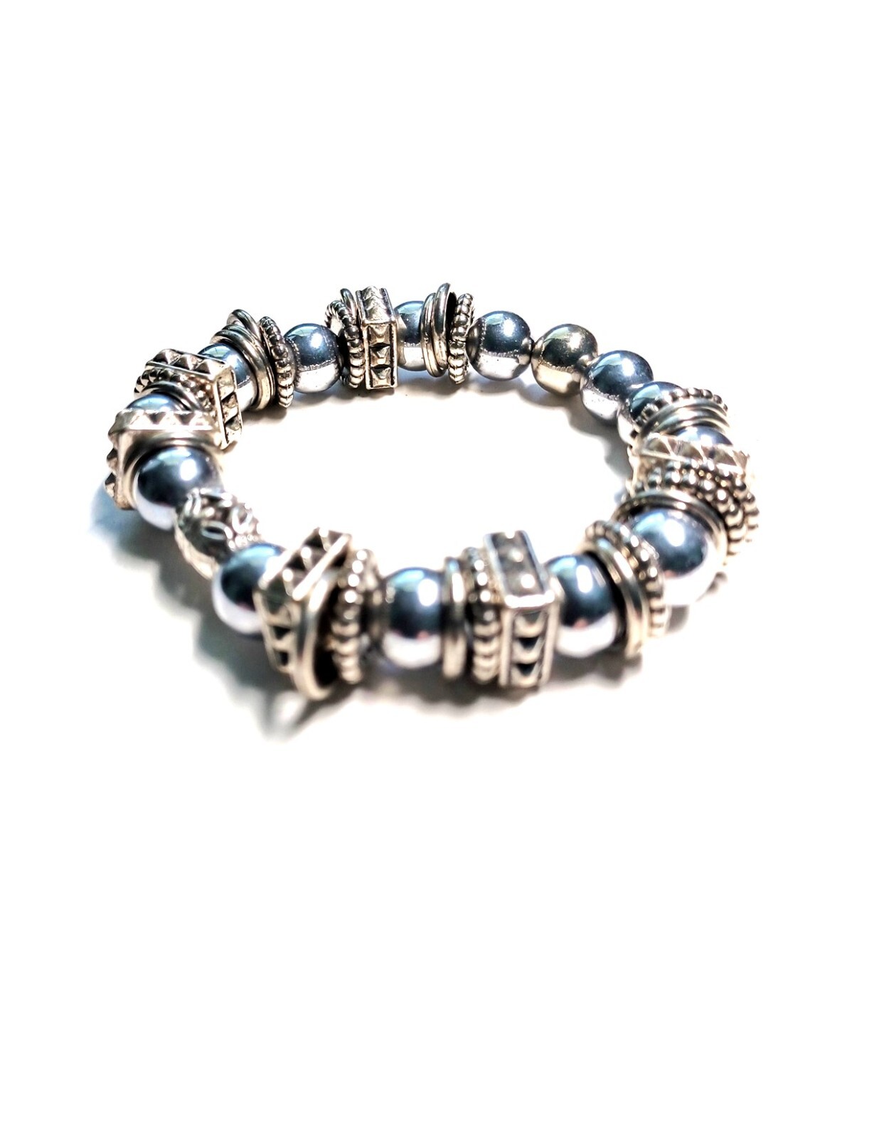Silver Metal 7.75inch Rugged Beaded Bracelet