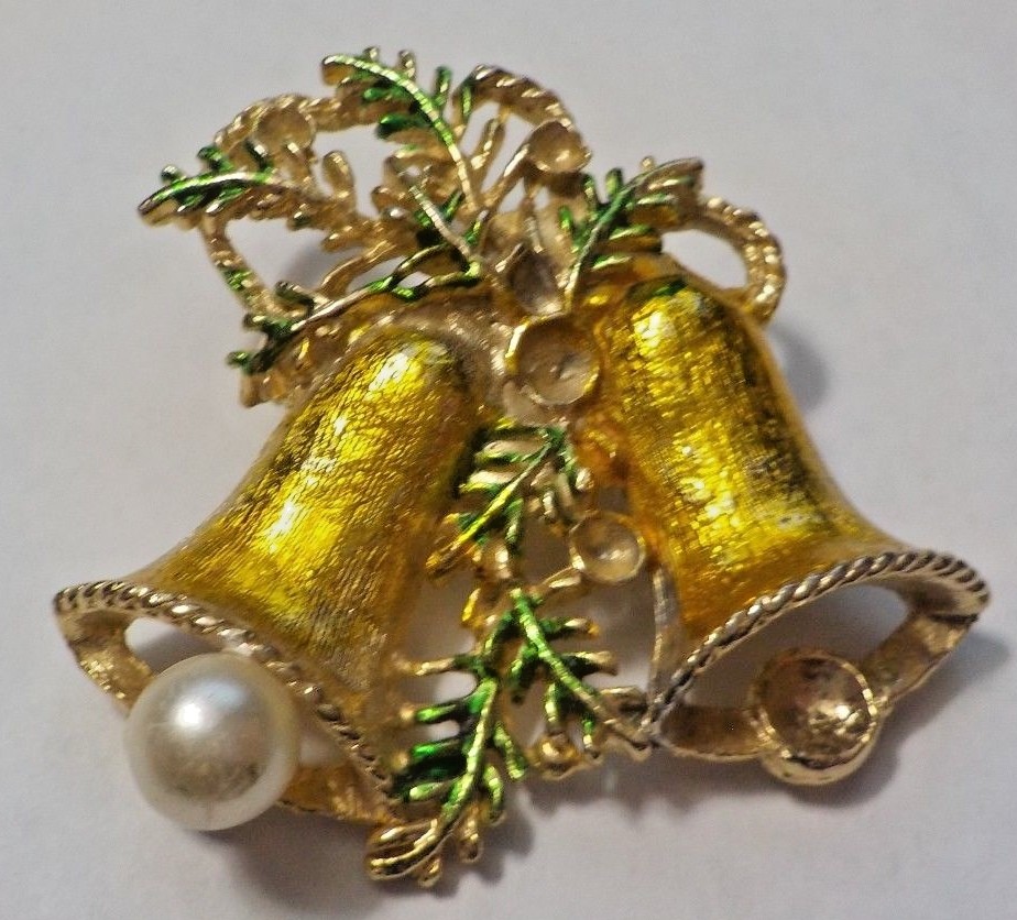 Vintage Bells & Pine Sprigs Christmas Brooch Pin