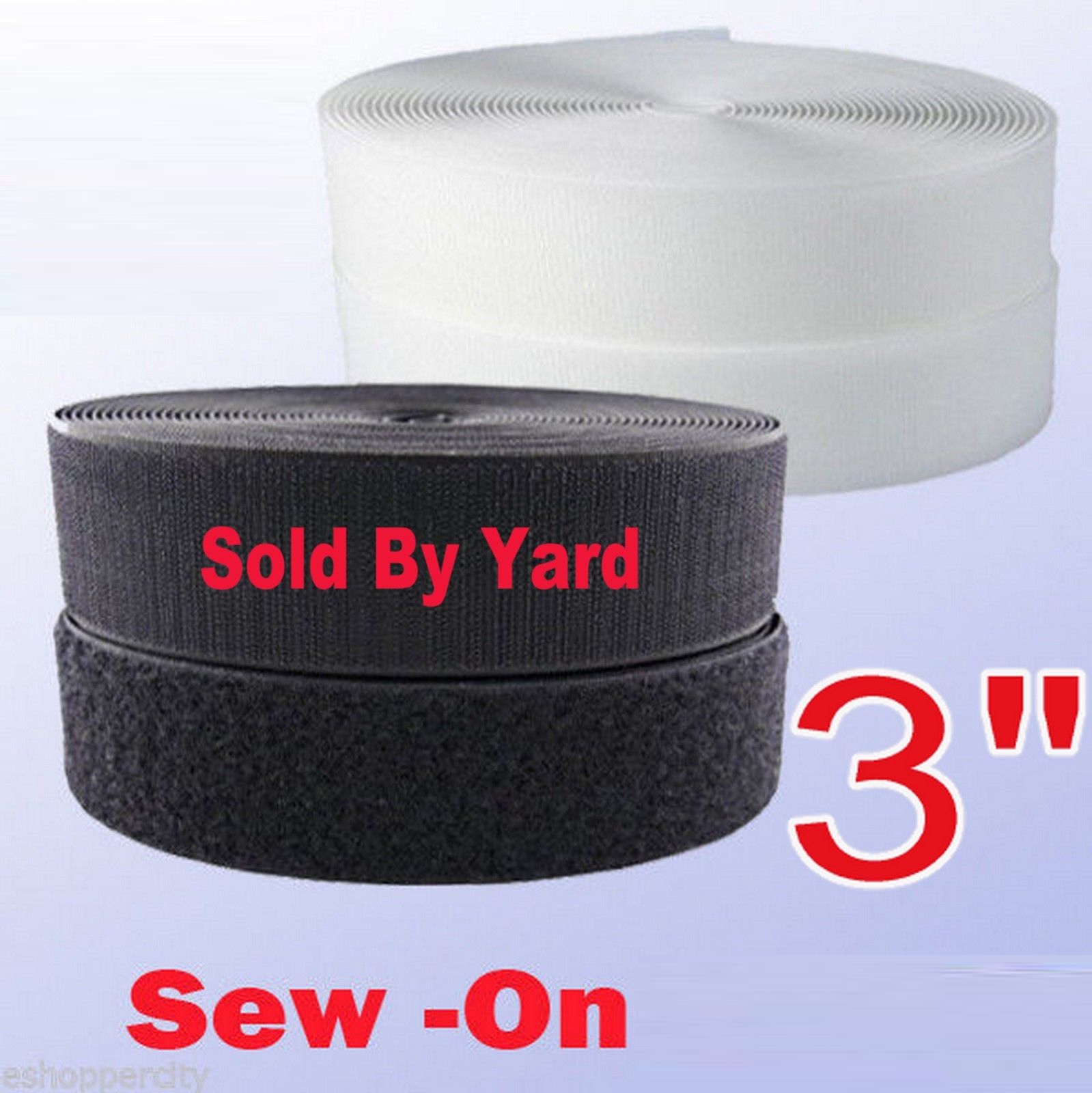 3" Sold by Yard White Black Sew On Hoop and Loop Fastener Straps Tape 3 inch