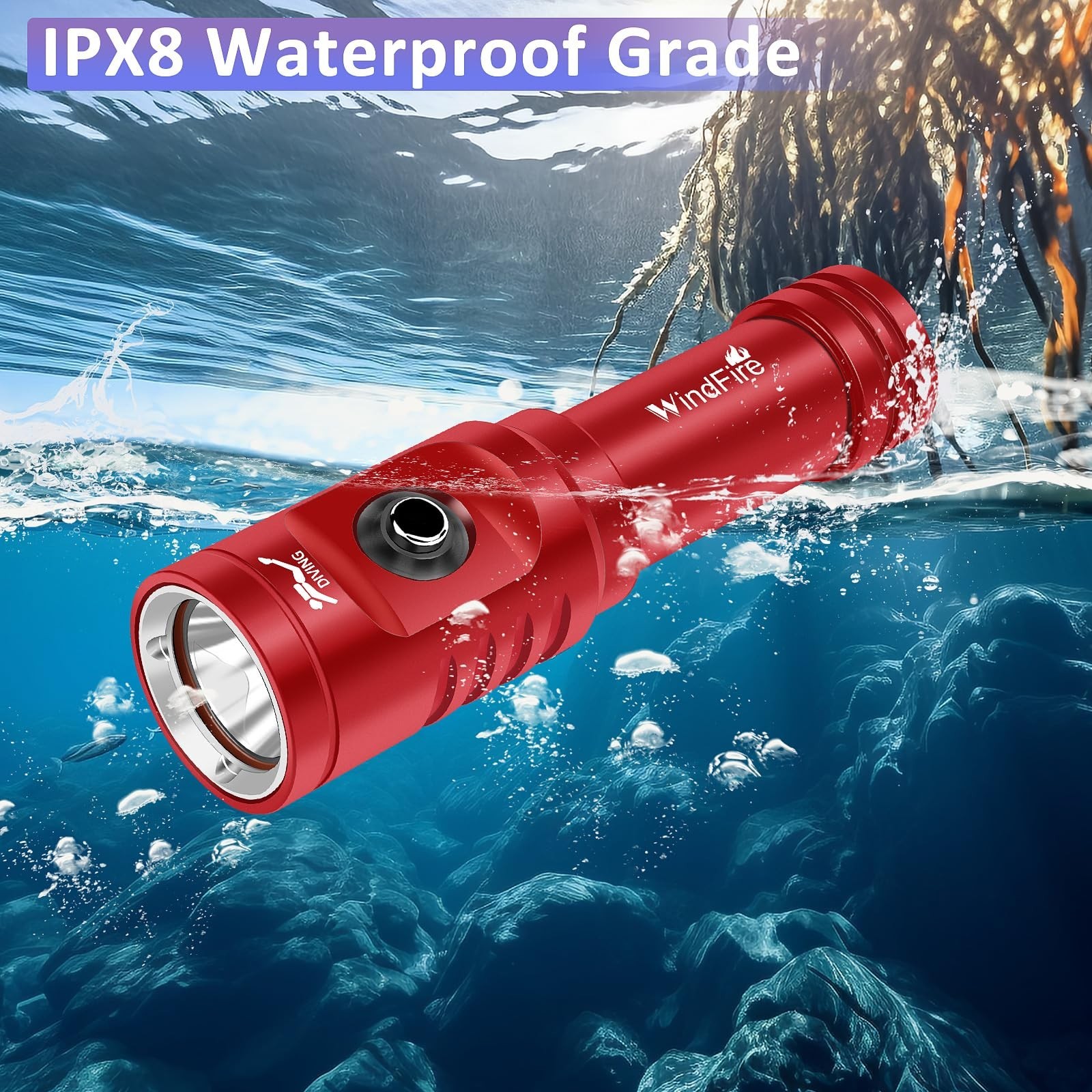 WINDFIRE TS08 Scuba Dive Light Rechargeable Underwater Flashlight