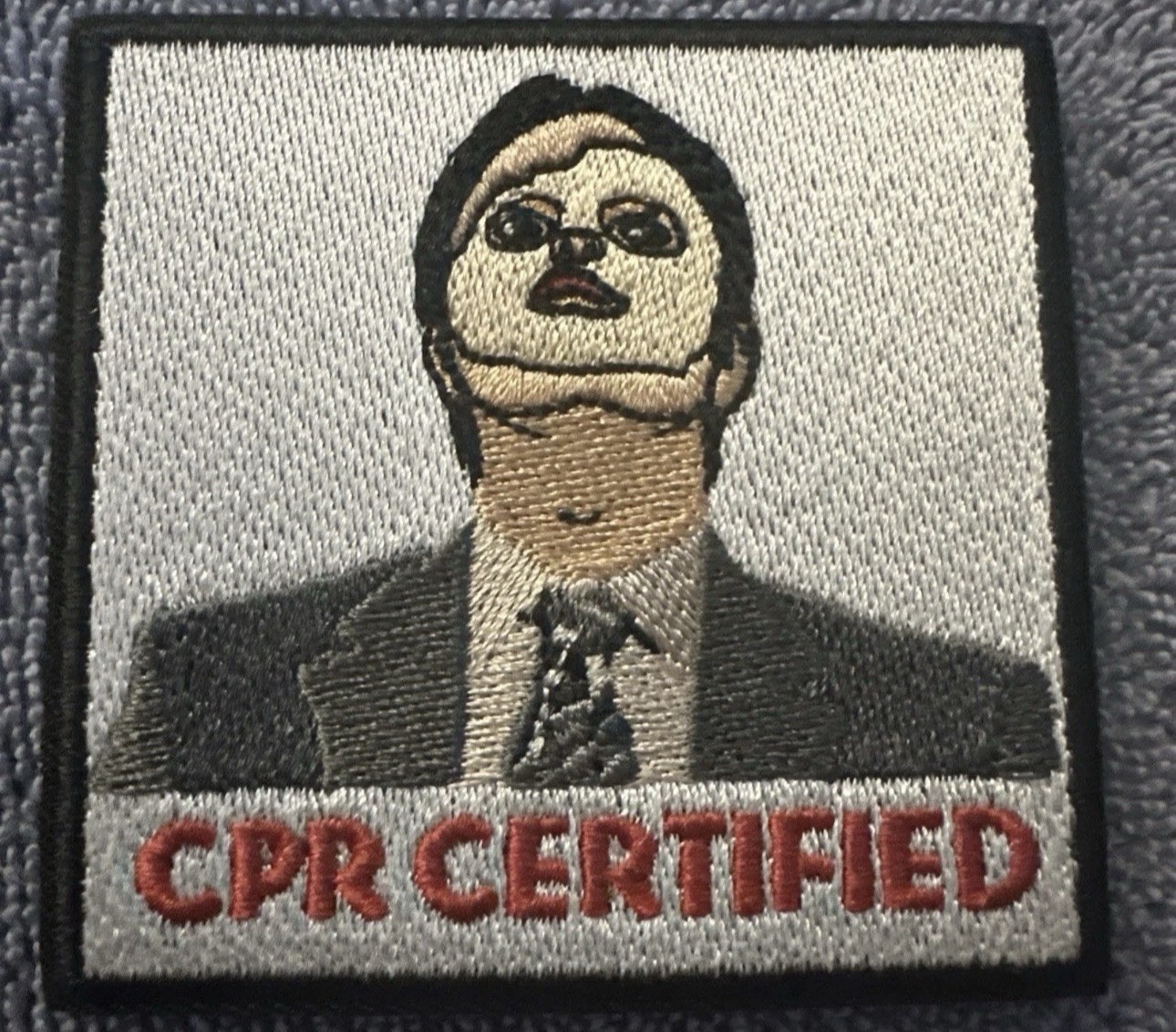 CPR CERTIFIED THE OFFICE 3x3 Embroidered Morale Patch Hook Backing Brand New