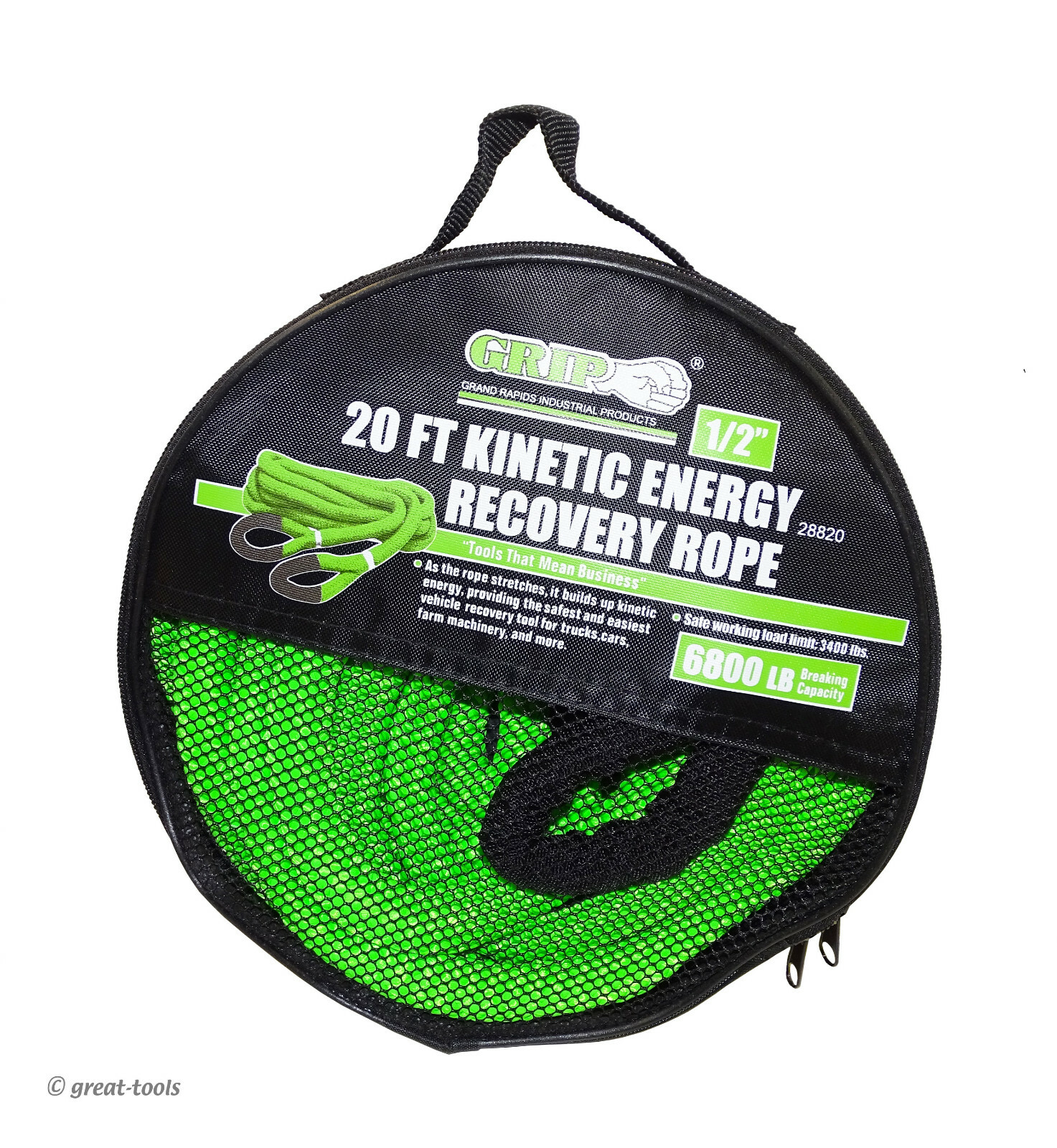 KINETIC ENERGY RECOVERY ROPE – 20 foot – 20’ tow strap – 6,800 LB – ATV puller