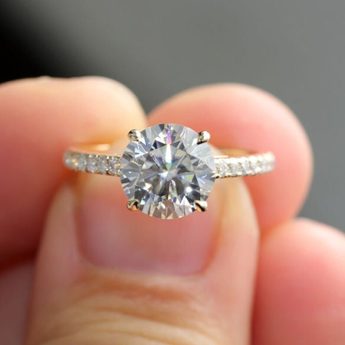 3.10 Ct Round Cut Diamond Lab-Created Engagement Ring 14K Yellow Gold Over