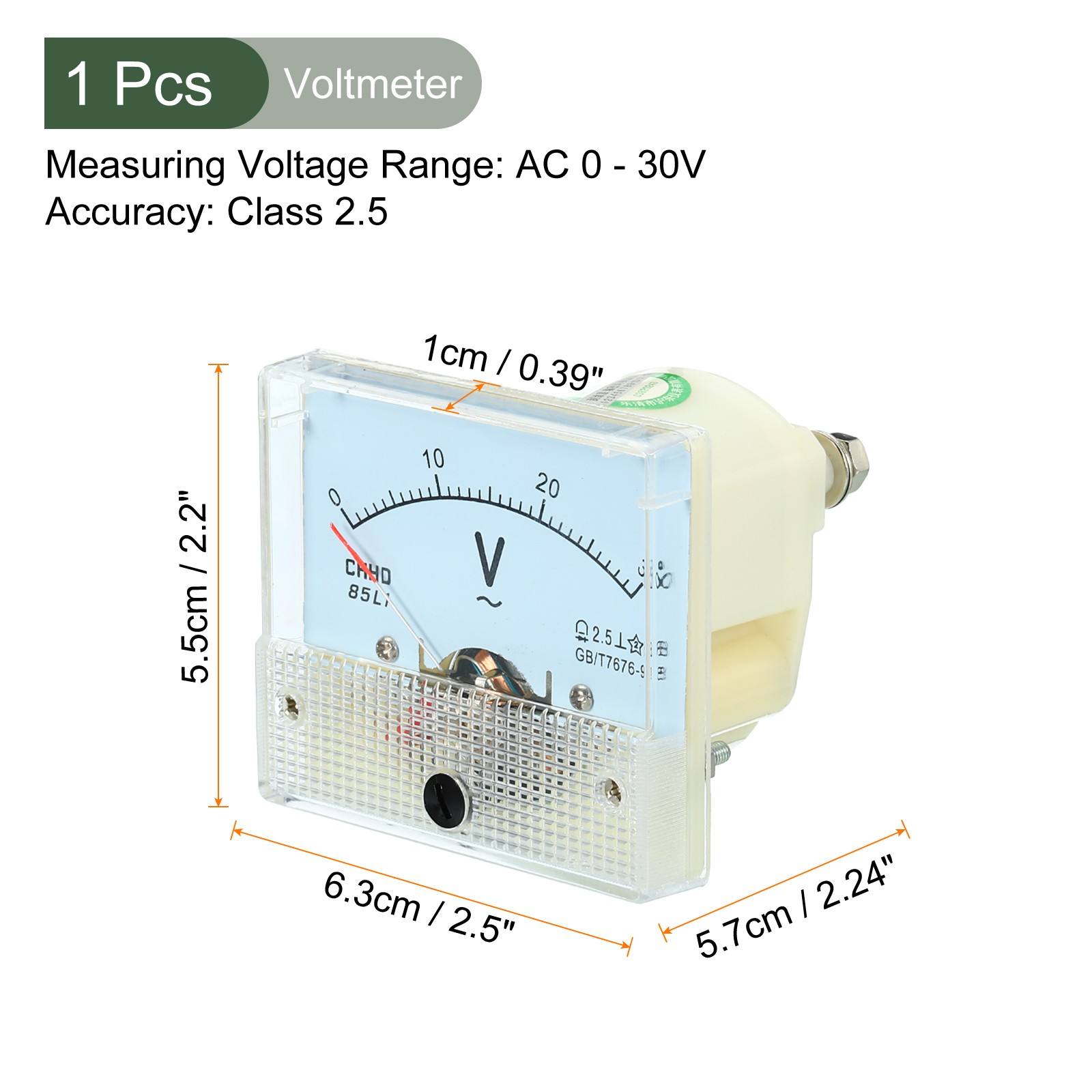 Analog Panel Voltmeter, 85L1 AC0-30V Volt Meter Gauge(White, Rectangle)
